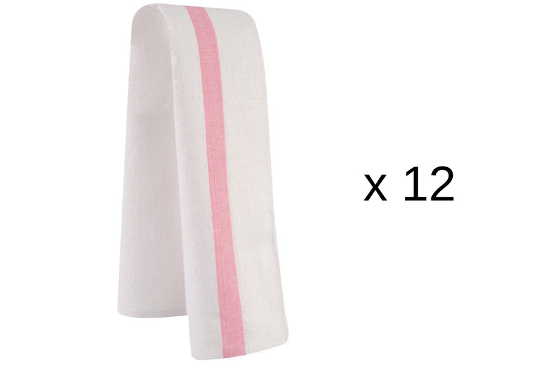 Set de 12 torchons Robur Taoste 70x50cm blanc et rose 100% coton