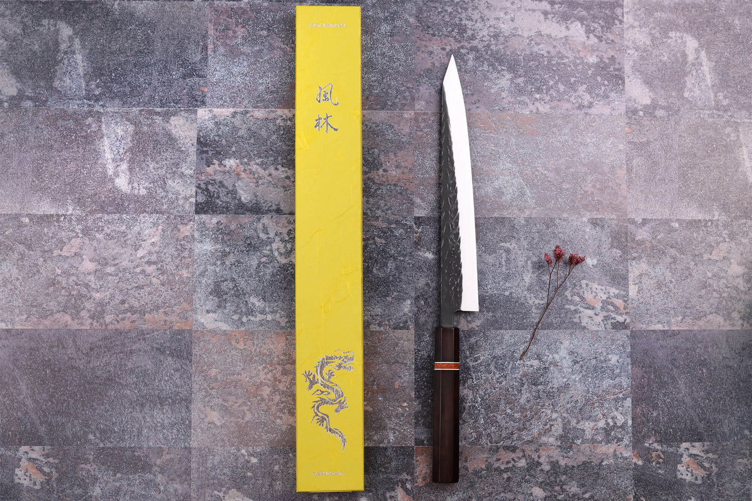 Couteau sujihiki 24cm japonais artisanal Yuzo Black SLD ébène et cognassier