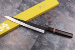 Couteau sujihiki 24cm japonais artisanal Yuzo Black SLD ébène et cognassier