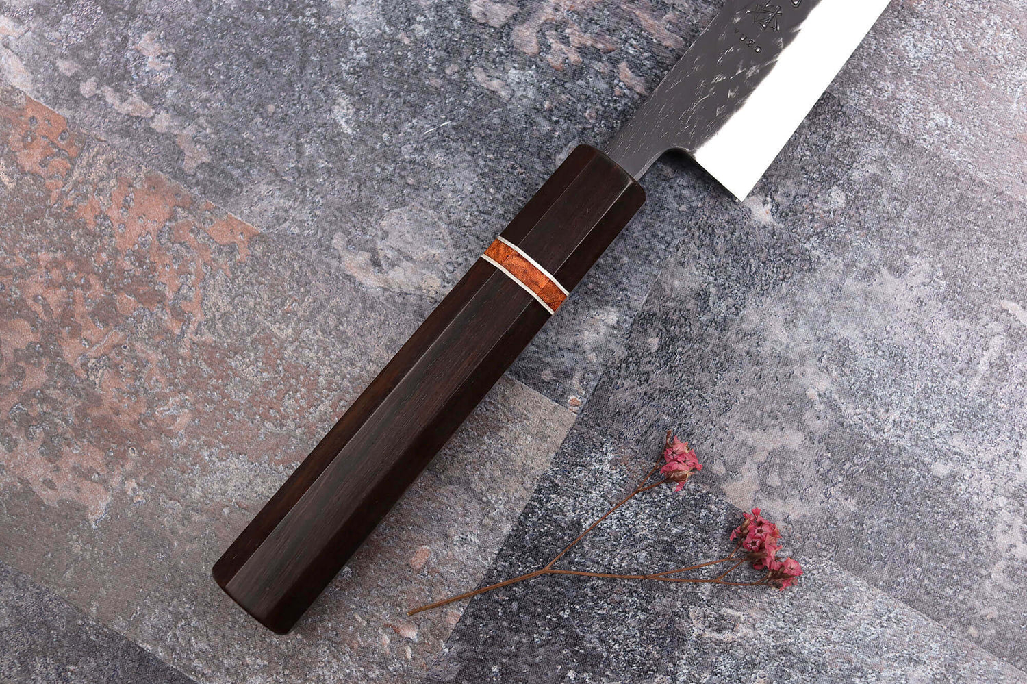 Couteau sujihiki 27cm japonais artisanal Yuzo Black SLD ébène et cognassier