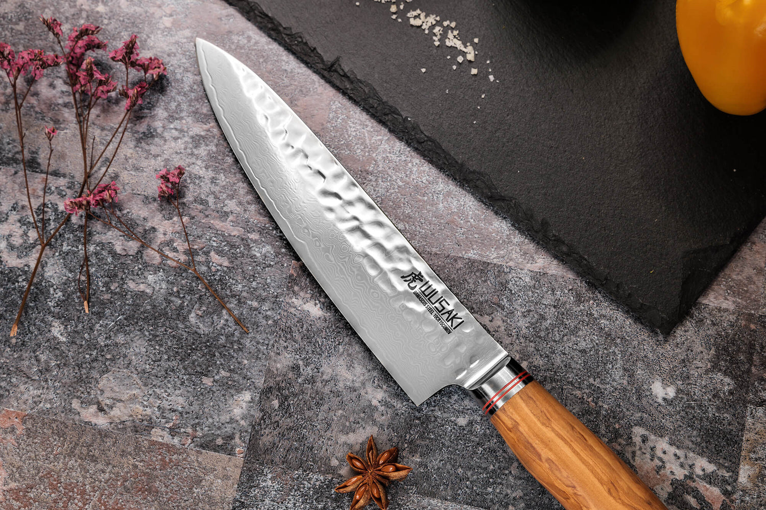Coffret de 2 couteaux Wusaki Damas 10Cr manches en olivier Chef + Office