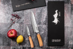 Coffret de 2 couteaux Wusaki Damas 10Cr manches en olivier Chef + Office