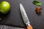 Coffret de 2 couteaux Wusaki Damas 10Cr manches en olivier Santoku + Office
