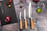 Coffret 3 couteaux Wusaki Damas 10Cr olivier Chef + Universel + Office