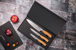 Coffret 3 couteaux Wusaki Damas 10Cr olivier Chef + Universel + Office