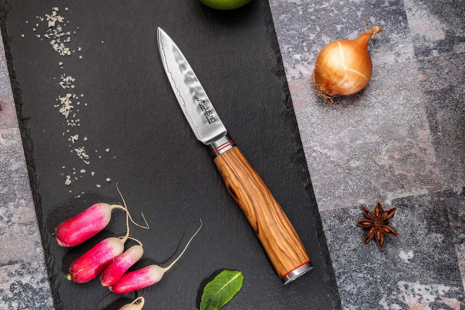 Mallette de 5 couteaux de cuisine Wusaki Damas 10Cr manches en olivier