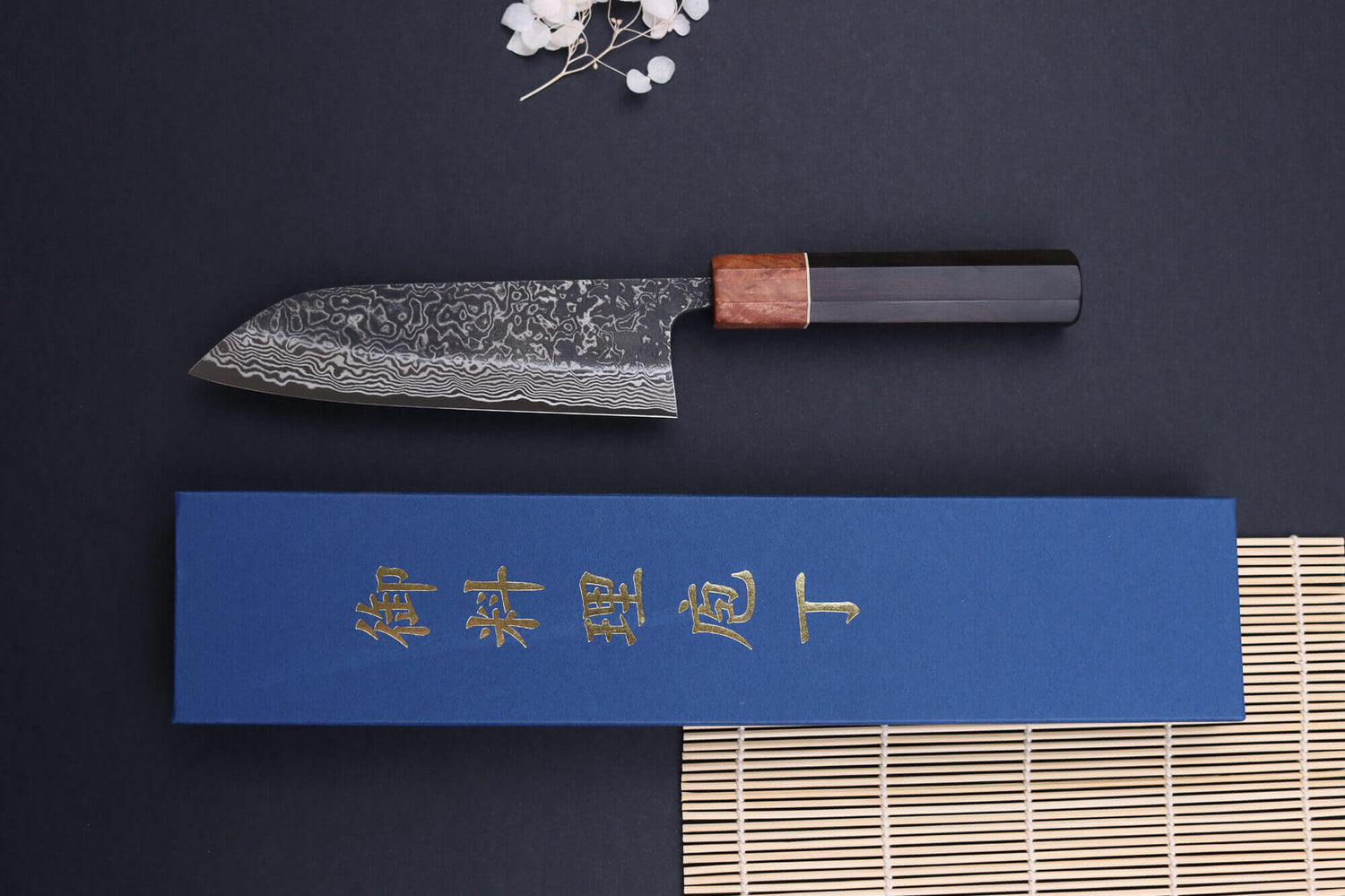Couteau santoku 16,5cm japonais artisanal Masashi Yamamoto SLD Kuro damas