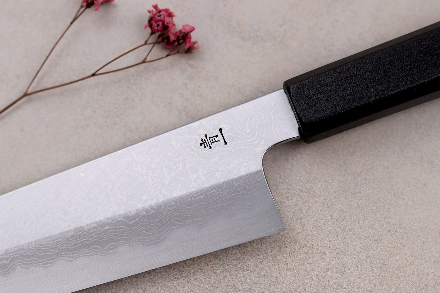 Couteau de chef japonais artisanal Kagekiyo Yoshikazu Tanaka Damas Aogami 21cm + Saya