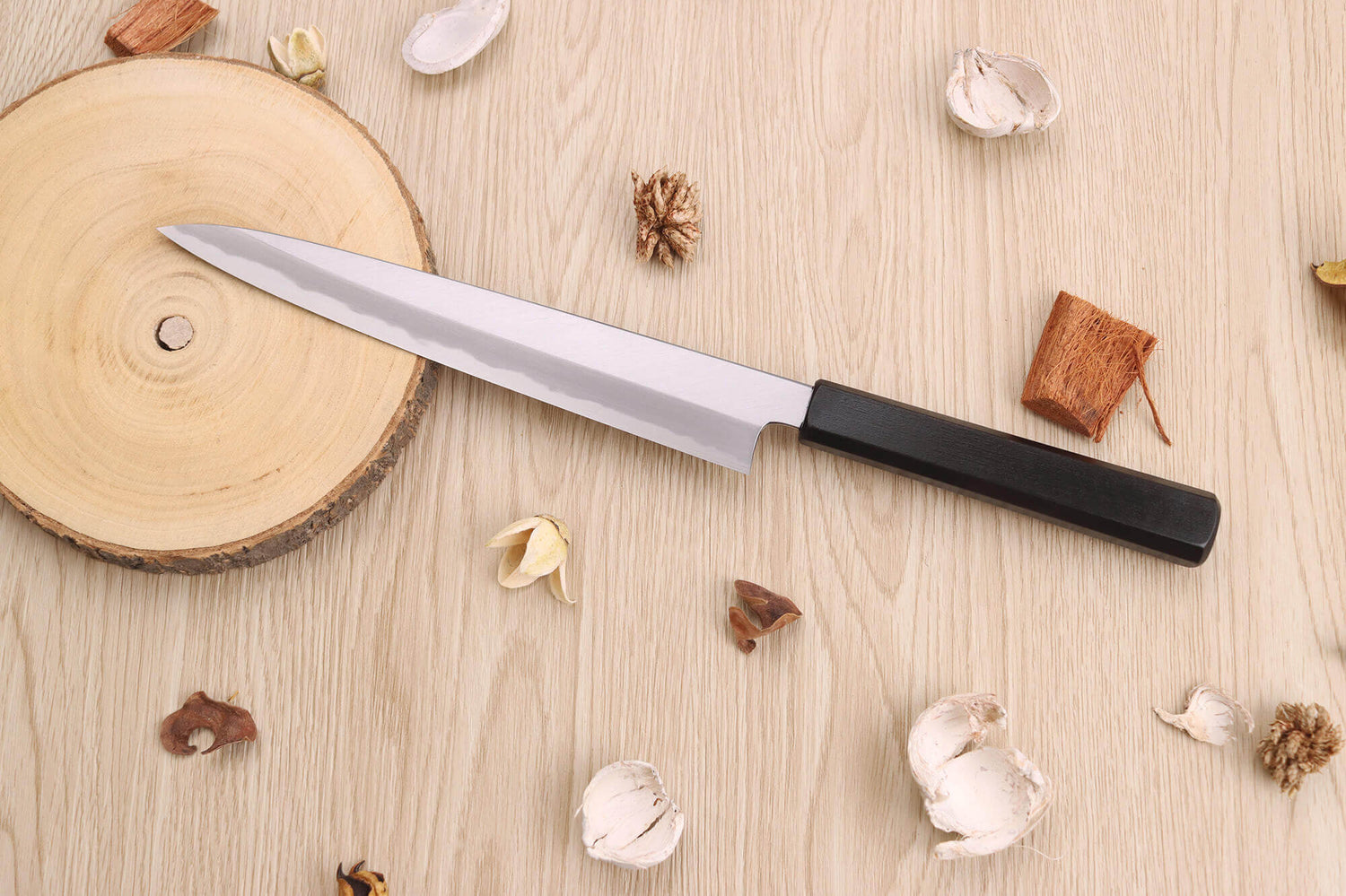 Couteau sujihiki japonais artisanal Kagekiyo Suri Urushi 21cm