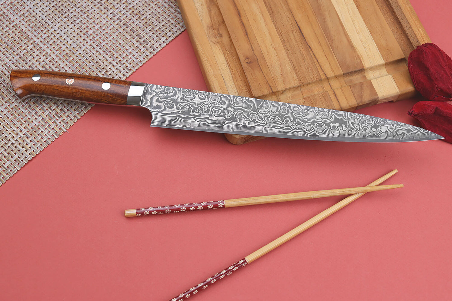 Couteau sujihiki japonais Takeshi Saji R2 Damas Mosaïque 24cm