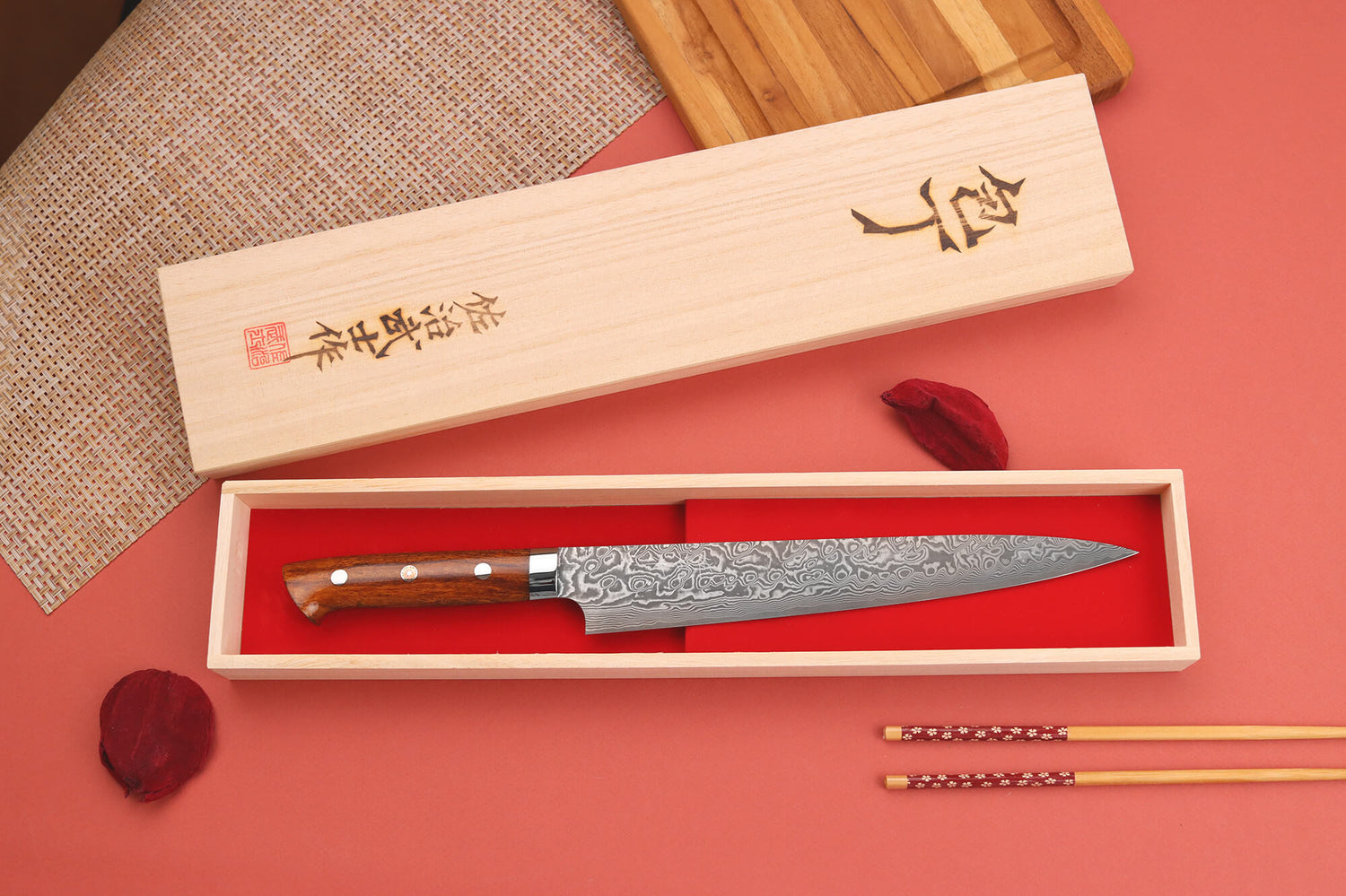 Couteau sujihiki japonais Takeshi Saji R2 Damas Mosaïque 24cm