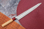 Couteau sujihiki japonais artisanal Tsunehisa Aogami Super martelé 27cm