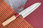 Couteau santoku japonais artisanal Tsunehisa Aogami Super martelé 16,5cm