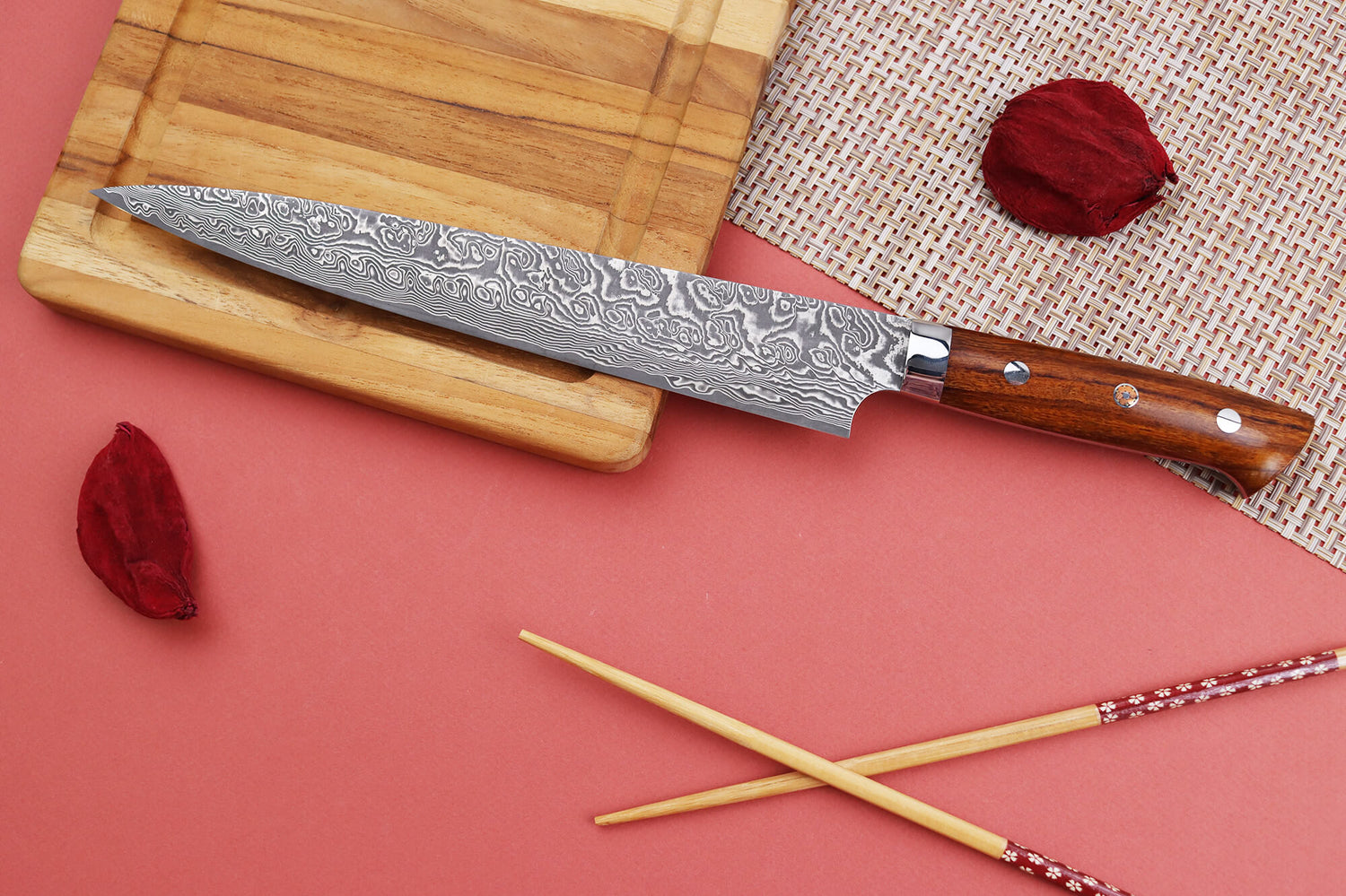 Couteau sujihiki japonais Takeshi Saji R2 Damas Mosaïque 24cm
