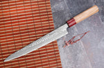 Couteau sujihiki japonais artisanal Tsunehisa Aogami Super martelé 24cm