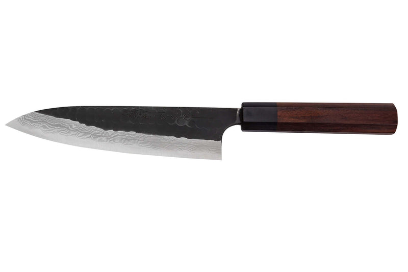Couteau de chef japonais artisanal Nao Yamamoto Damas AS brut de forge 18cm
