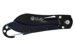 Couteau pliant LUG SP2TBB noir et bleu manche en G10 et acier 11,6cm avec mousqueton