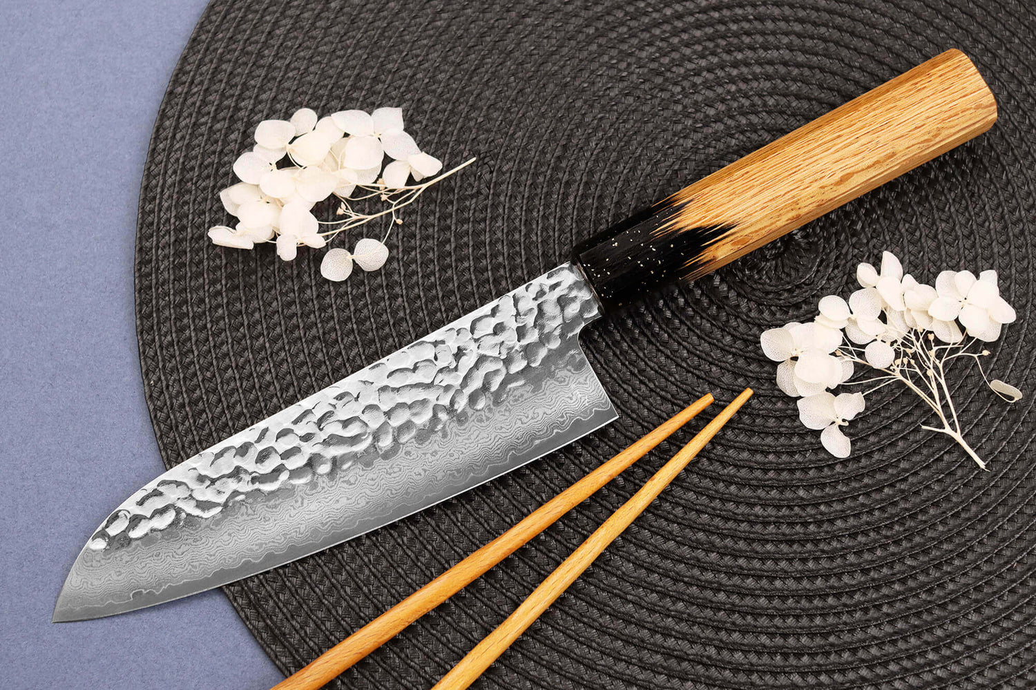 Couteau santoku 17cm japonais Sakai Takayuki Kashi Urushi VG10 damas