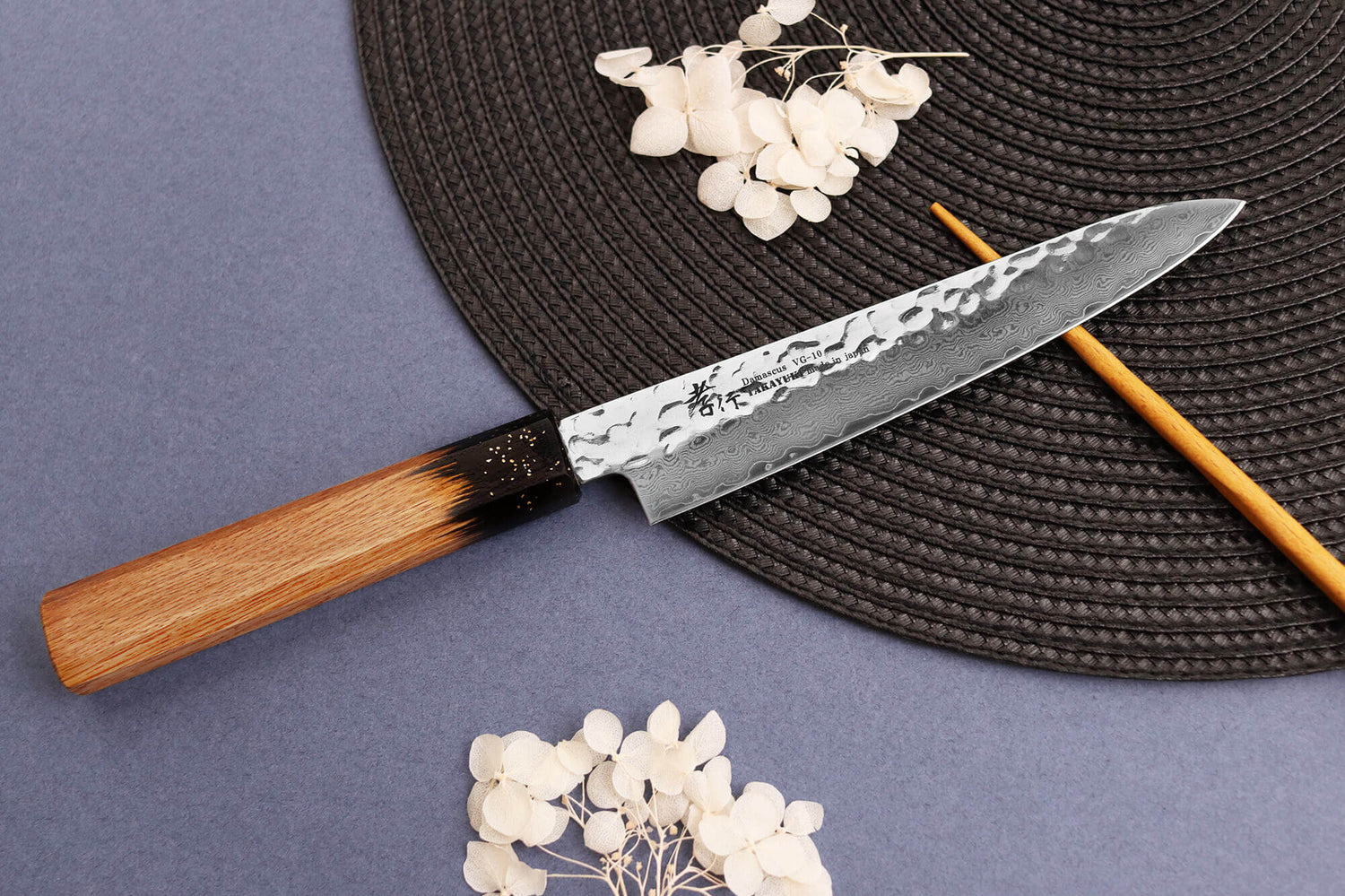 Couteau universel 15cm japonais Sakai Takayuki Kashi Urushi VG10 damas
