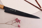 Couteau sujihiki 24cm japonais Sakai Takayuki Kurokage VG10 manche en chêne brûlé