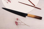 Couteau sujihiki 24cm japonais Sakai Takayuki Kurokage VG10 manche en chêne brûlé