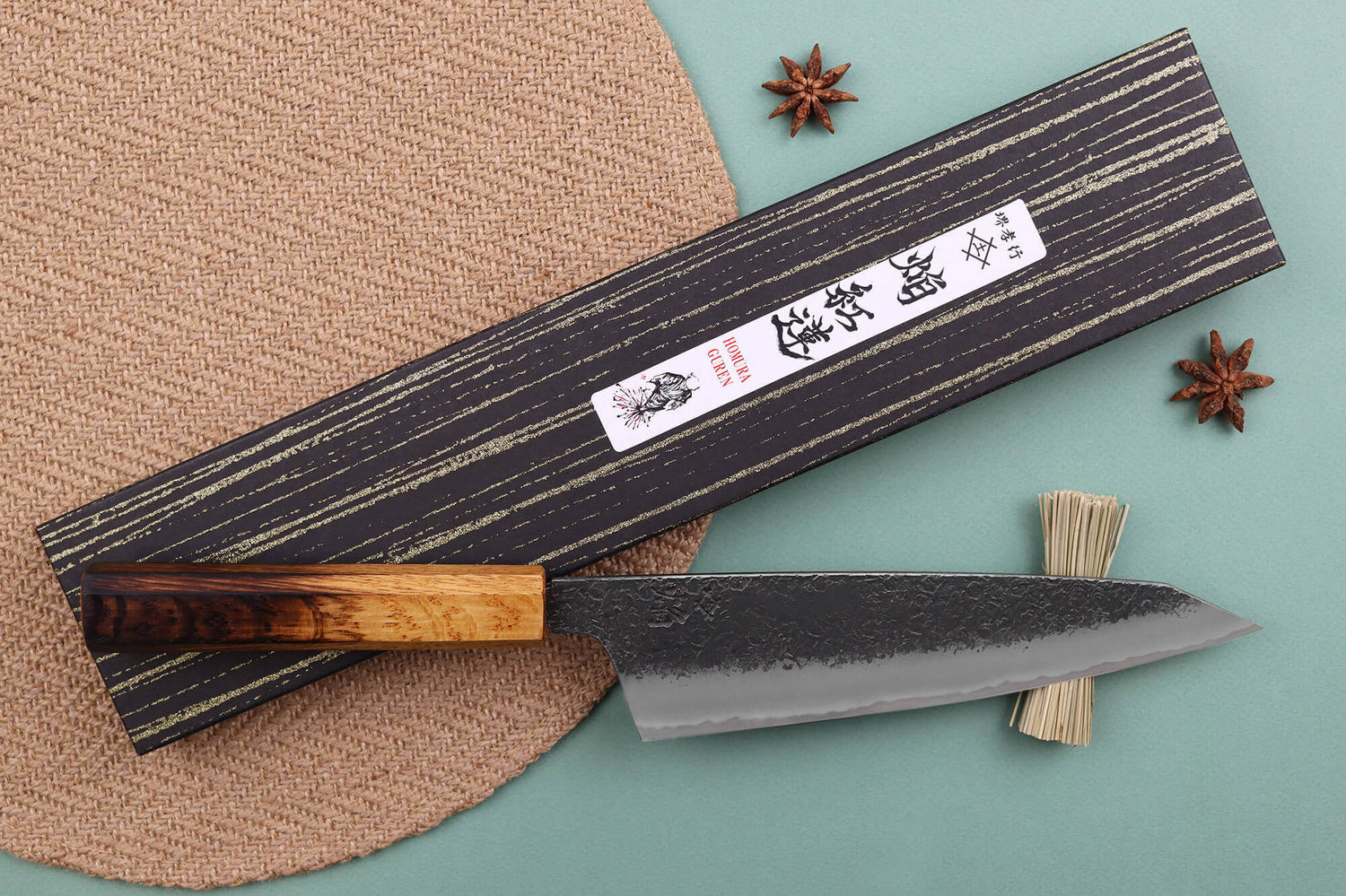 Couteau de chef kiritsuke japonais artisanal Sakai Takayuki Homura Guren 22,5cm