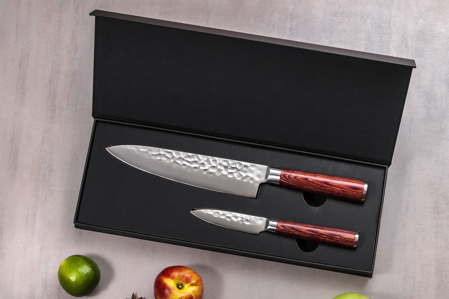Coffret 2 couteaux Wusaki Pakka X50 pakkawood Chef + Office