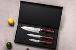 Coffret 3 couteaux Wusaki Pakka X50 pakkawood Santoku + Universel + Office
