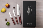Coffret 3 couteaux Wusaki Pakka X50 pakkawood Santoku + Universel + Office