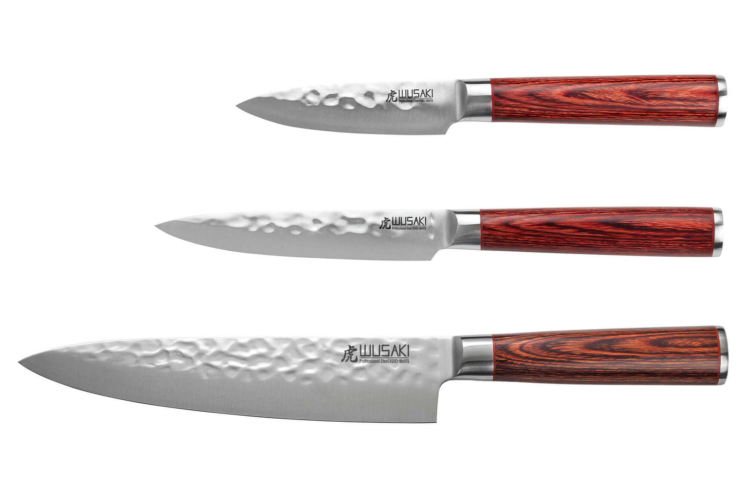 Coffret 3 couteaux Wusaki Pakka X50 pakkawood Chef + Universel + Office