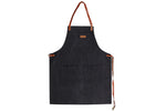 Tablier de cuisine Wusaki en toile noire charbon et cuir 83x67,5cm - Taille unique