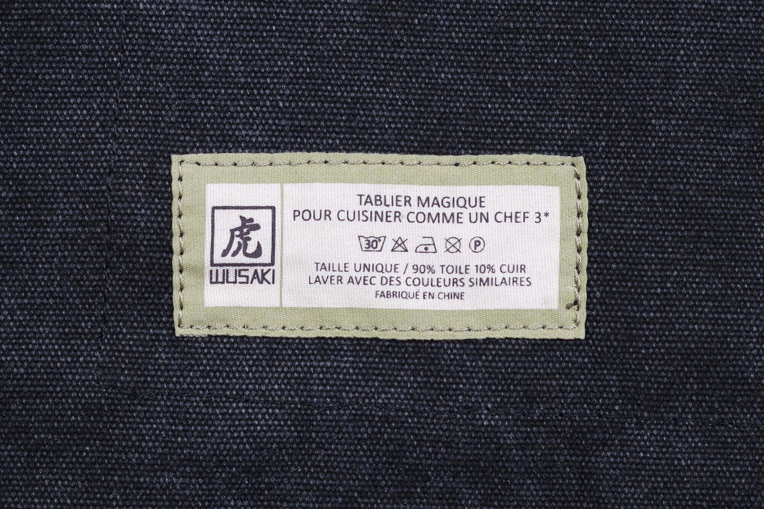 Tablier de cuisine Wusaki en toile noire charbon et cuir 83x67,5cm - Taille unique