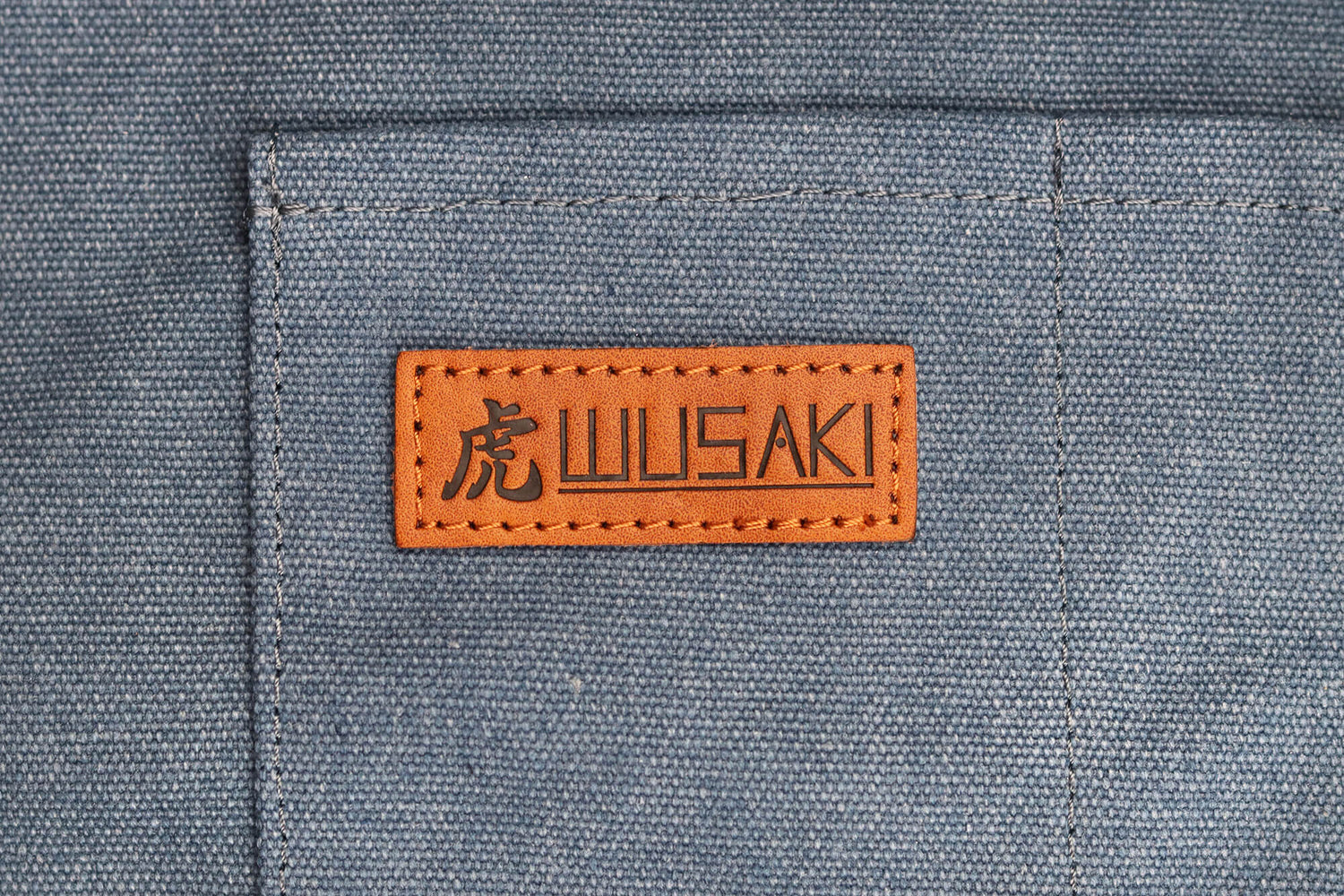Tablier de cuisine Wusaki en toile bleue et cuir 83x67,5cm - Taille unique