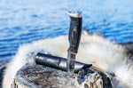 Couteau Arctic Legend Hunter's Knife AL965 artisanal lame 9cm manche en bois teinté noir + étui en cuir