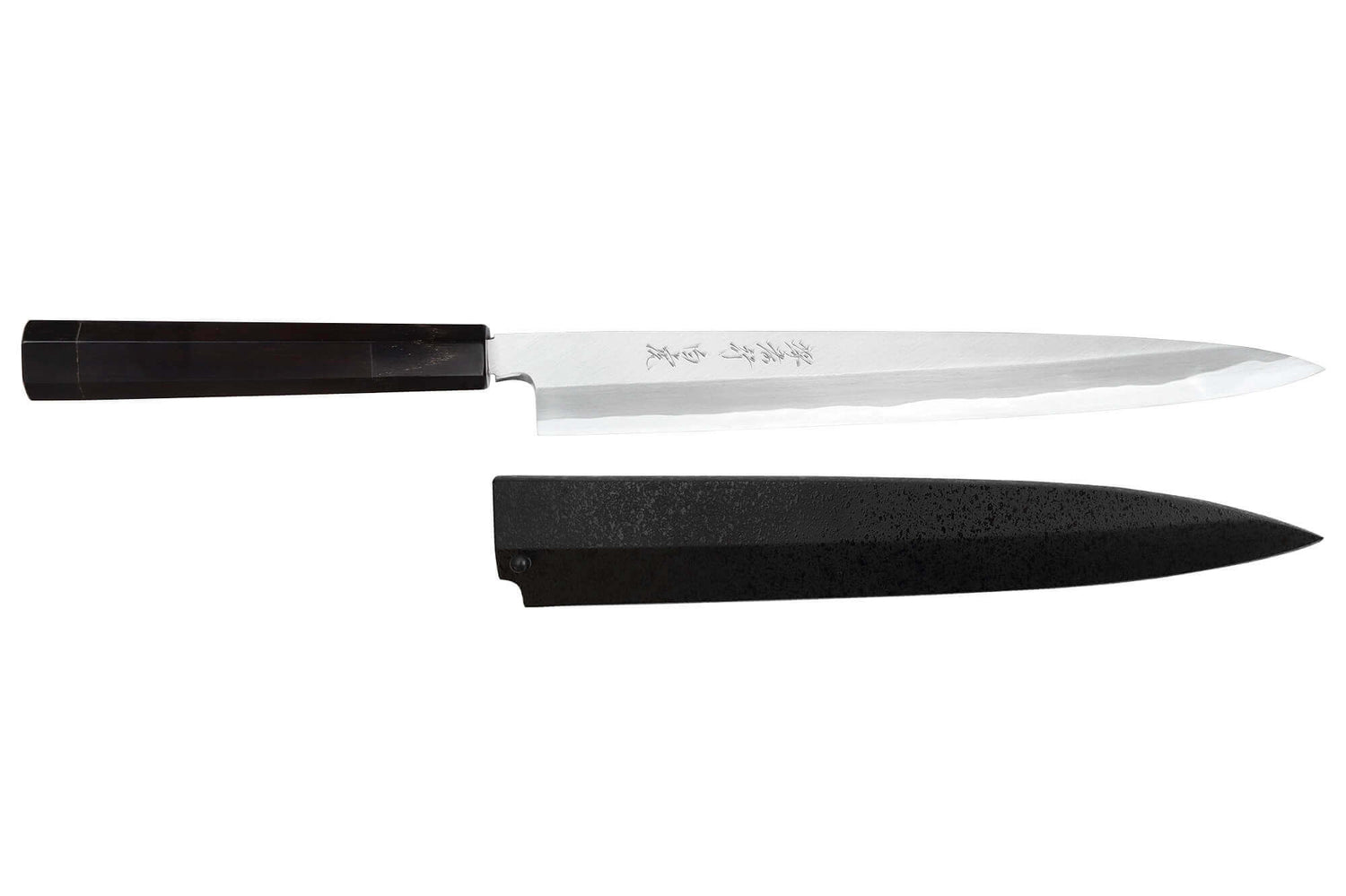 Couteau yanagiba japonais artisanal 24cm Sakai Takayuki Byakko manche en ébène + étui