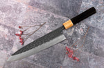 Couteau de chef 24cm japonais artisanal Yuzo Black SLD ébène et olivier