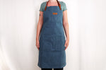 Tablier de cuisine Wusaki en toile bleue et cuir 83x67,5cm - Taille unique