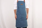 Tablier de cuisine Wusaki en toile bleue et cuir 83x67,5cm - Taille unique