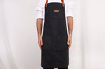 Tablier de cuisine Wusaki en toile noire charbon et cuir 83x67,5cm - Taille unique