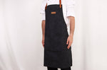 Tablier de cuisine Wusaki en toile noire charbon et cuir 83x67,5cm - Taille unique