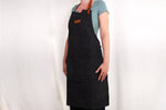 Tablier de cuisine Wusaki en toile noire charbon et cuir 83x67,5cm - Taille unique