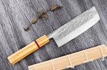 Couteau nakiri 16,5cm japonais artisanal Yuzo SLD olivier et sequoia
