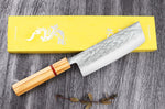 Couteau nakiri 16,5cm japonais artisanal Yuzo SLD olivier et sequoia