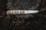 Couteau Helle Arv H014 lame en inox 9cm manche en bouleau et bois de cerf avec cuir + étui en cuir