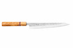 Couteau sujihiki 24cm japonais artisanal Yuzo SLD olivier et sequoia