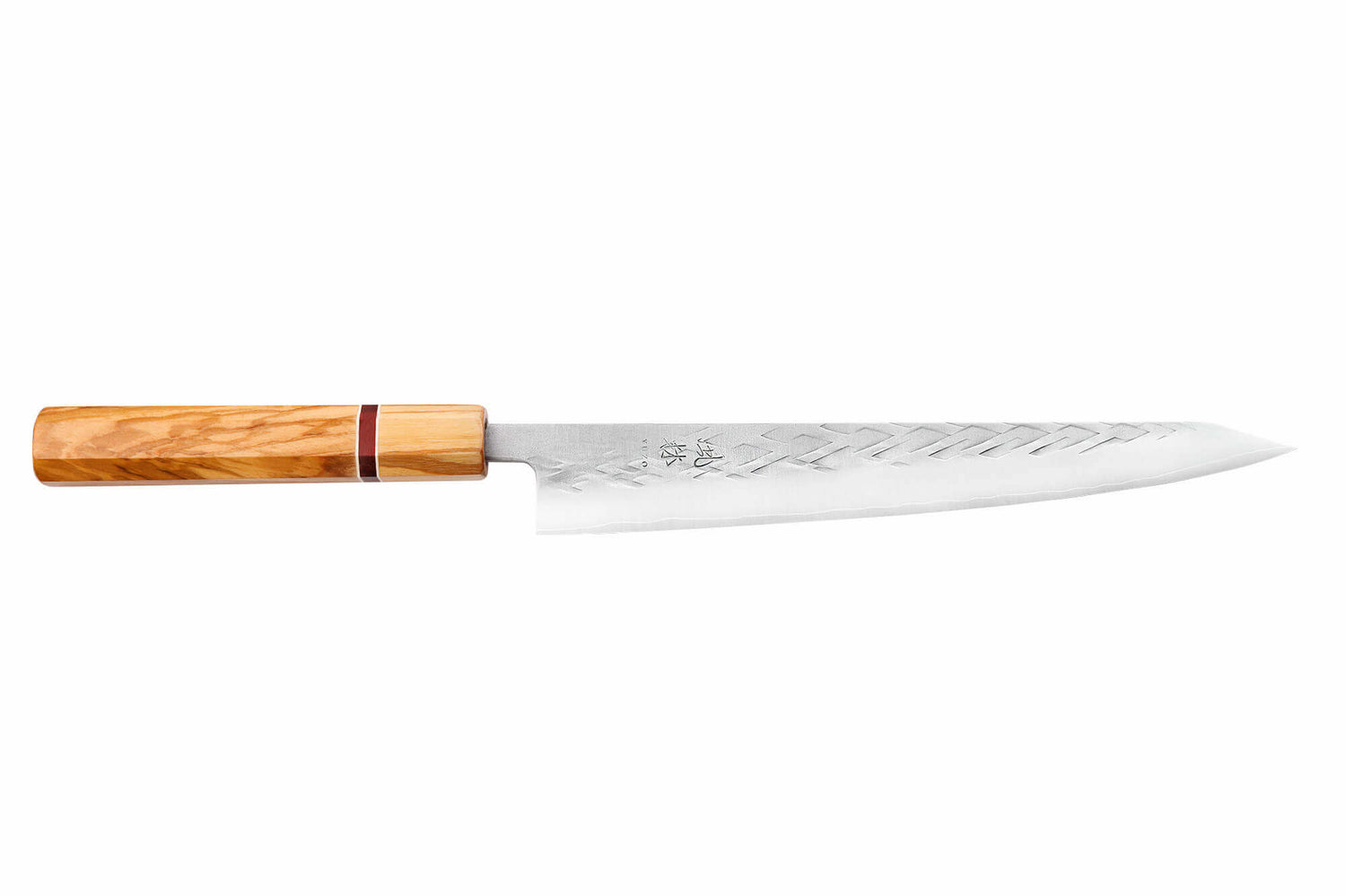 Couteau sujihiki 24cm japonais artisanal Yuzo SLD olivier et sequoia