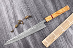 Couteau sujihiki 24cm japonais artisanal Yuzo SLD olivier et sequoia