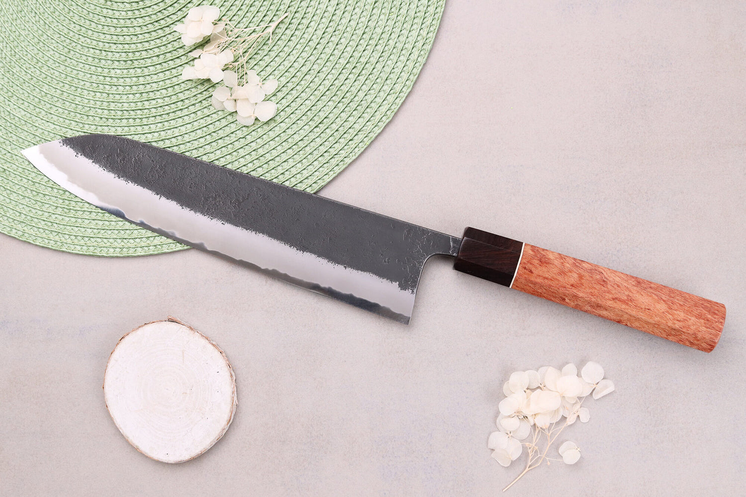 Couteau gyuto 24cm japonais artisanal Masashi Yamamoto BS1 Black Nashiji