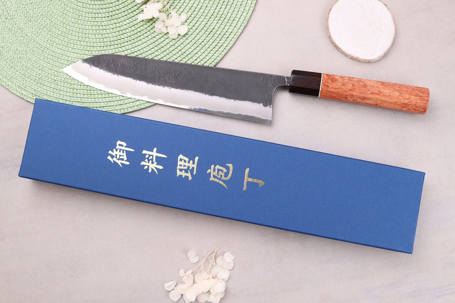 Couteau gyuto 24cm japonais artisanal Masashi Yamamoto BS1 Black Nashiji