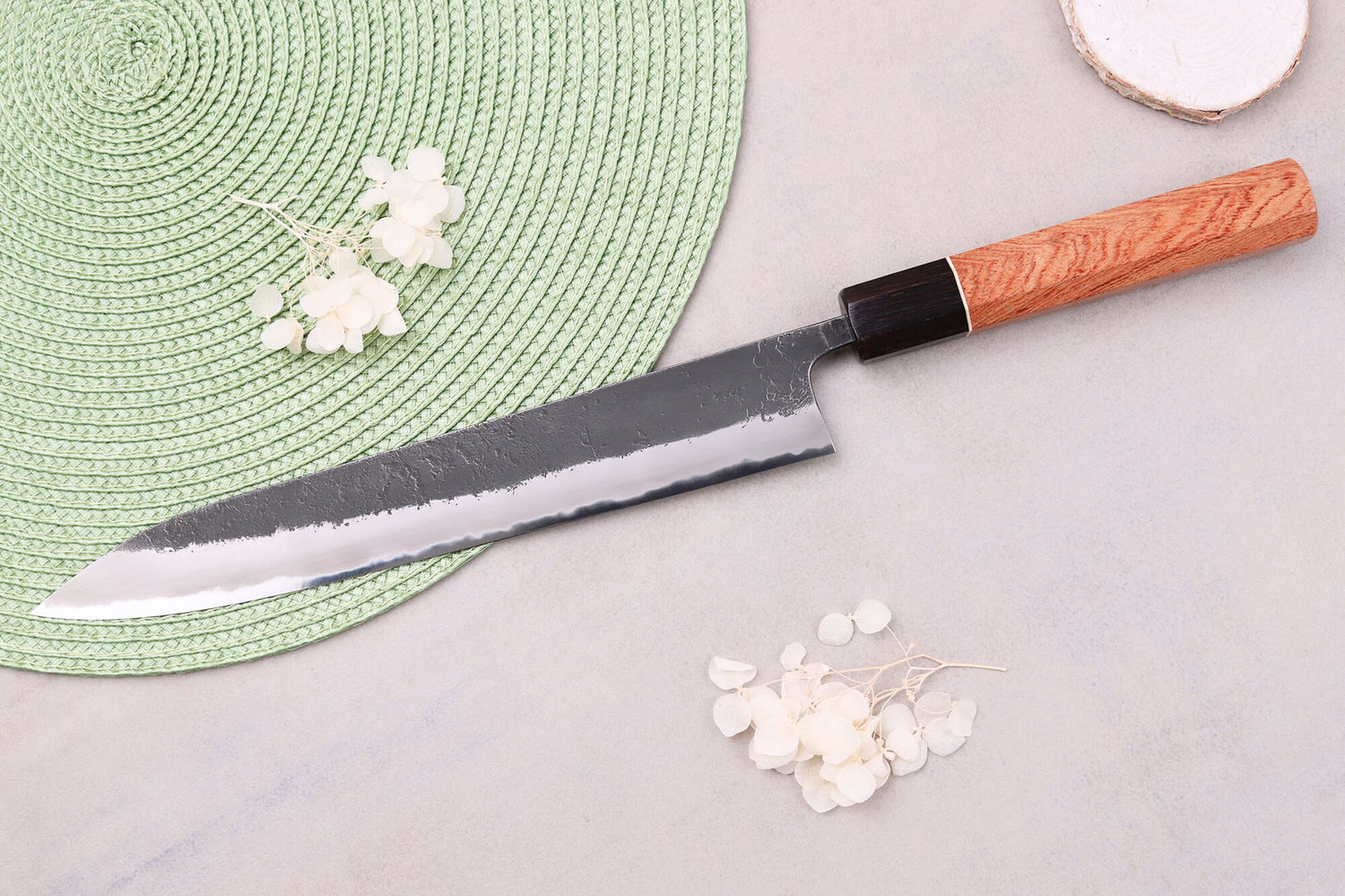 Couteau sujihiki 24cm japonais artisanal Masashi Yamamoto BS1 Black Nashiji